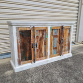 Indian Furniture Handmade Solid Wood White Reclaimed wood 4 Door Sideboard 150x40x90Cm